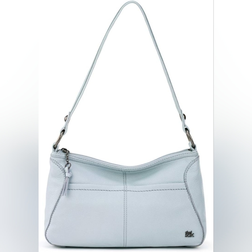 The Sak Light Baby Blue Leather Iris Small Hobo Shoulder Bag Tassel Zipper Pull